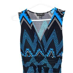 INC Maxi Dress Geometric Print Empire Waist Blue Med